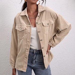 SHEIN Corduroy Button-Front Drop Shoulder Overshirt Size L